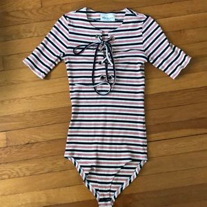 Rachel Antonoff Striped Bodysuit - Red, Black, White